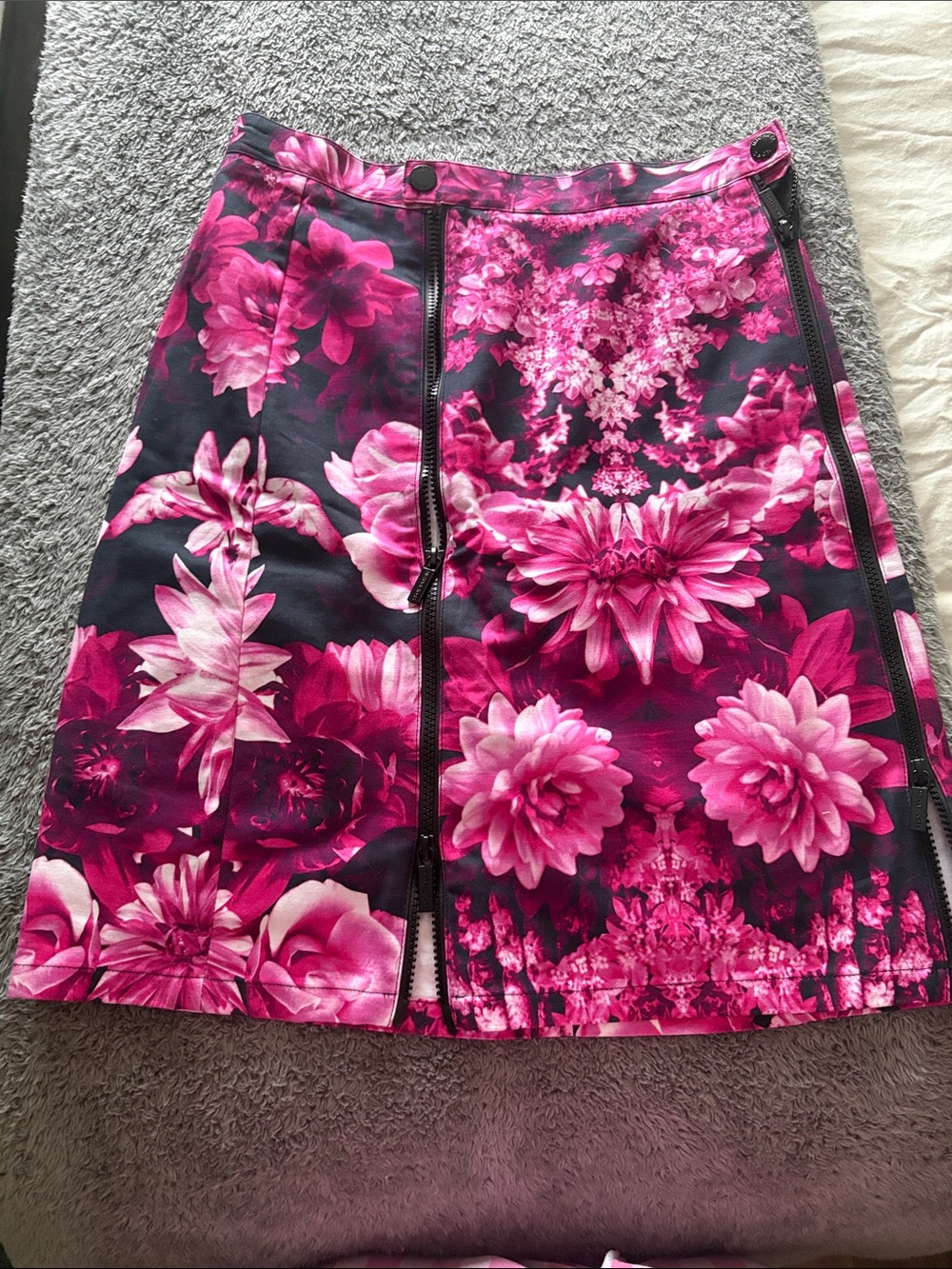 Michael Kors Fuchsia and Black Floral A-Line Skirt